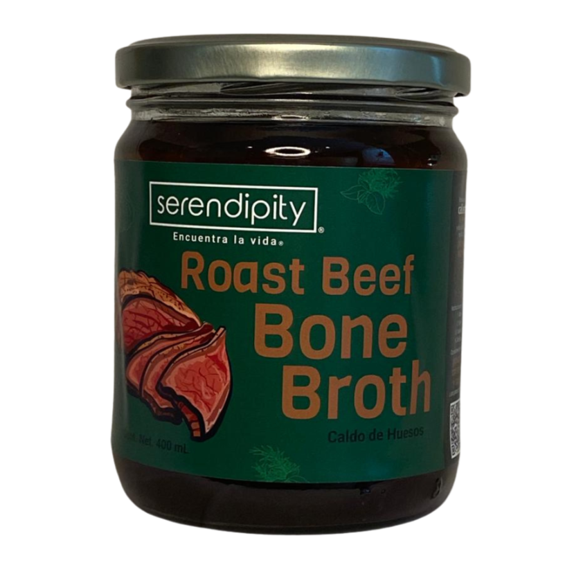 Bone Broth Roast Beef. Paquete de 6 y 12 frascos de 400 ml cada uno.