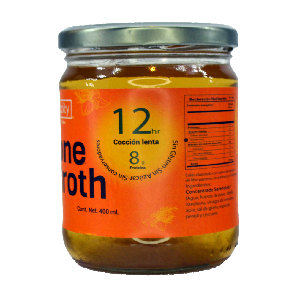 Bone Broth Pavo. Paquete de 6 y 12 frascos de 400 ml cada uno.