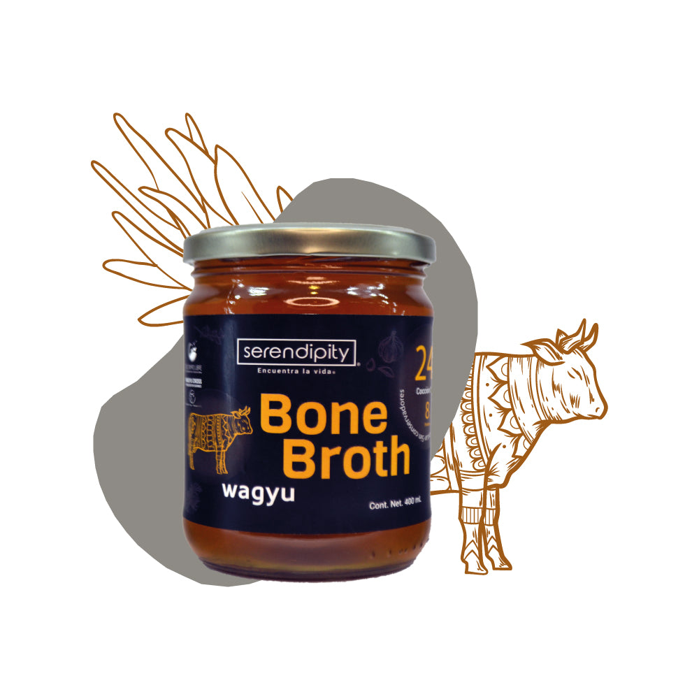 Bone Broth Wagyu. Paquete de 6 y 12 frascos de 400 ml cada uno.