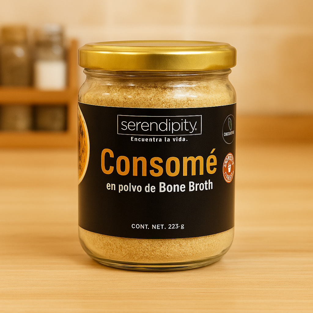 Tres frascos de Consomé en polvo de Bone Broth Serendipity, cada uno con 335 g, sazonador natural elaborado con huesos de libre pastoreo y verduras orgánicas, sin gluten ni conservadores