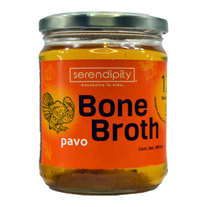 Bone Broth Pavo. Paquete de 6 y 12 frascos de 400 ml cada uno.