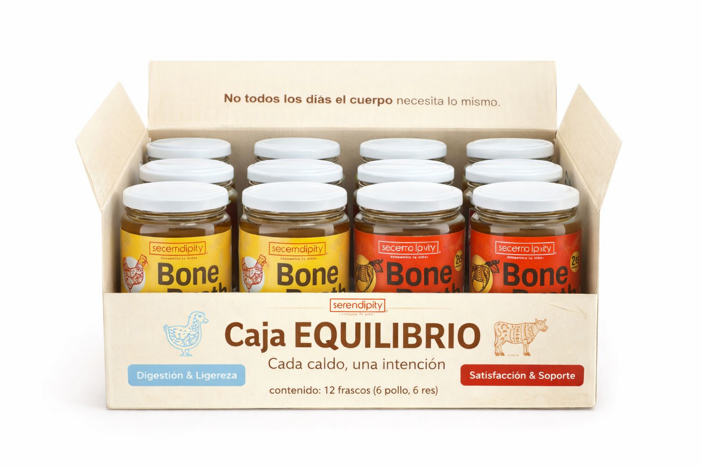 Caja EQUILIBRIO | 12 Caldos de Huesos (6 Pollo, 6 Res)