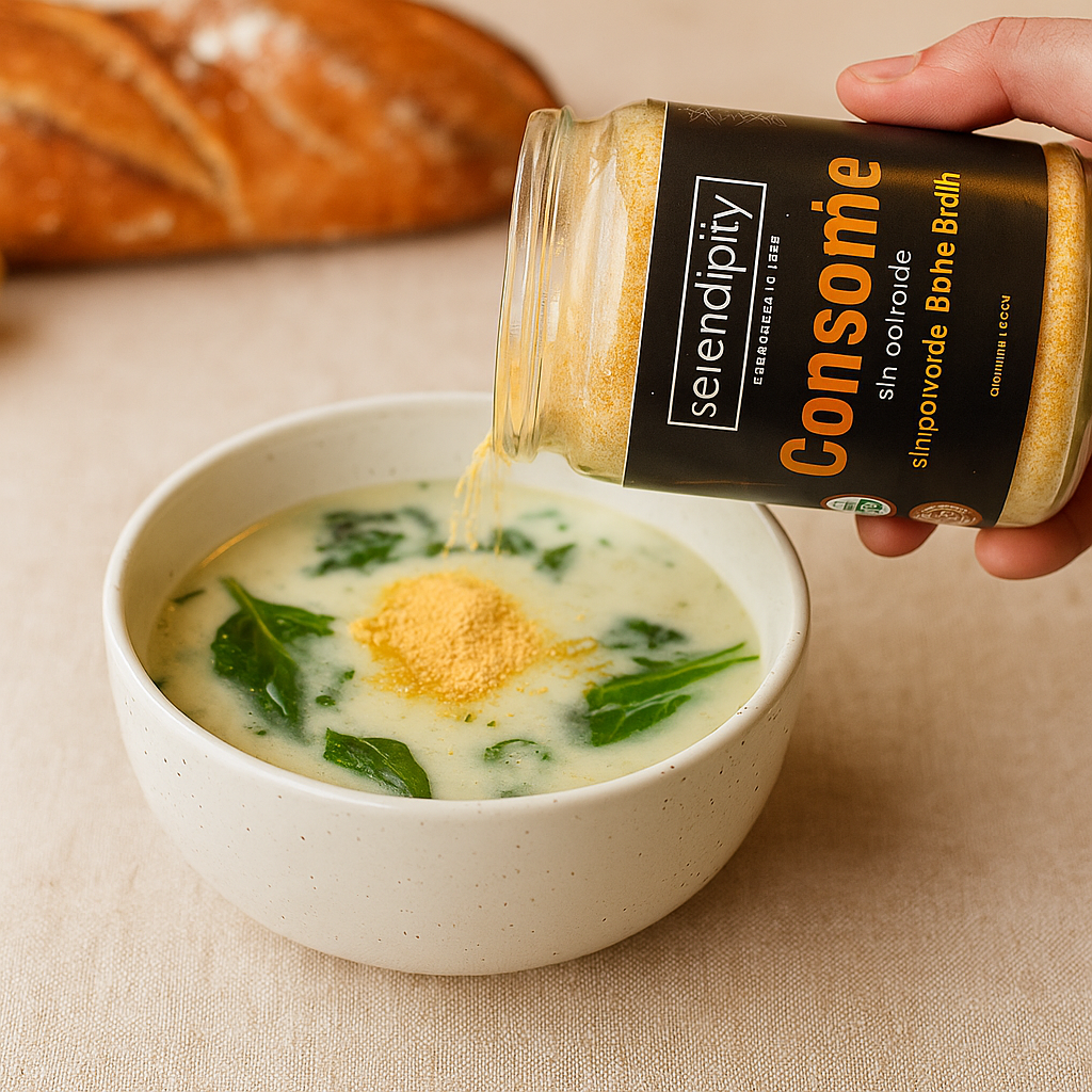 Tres frascos de Consomé en polvo de Bone Broth Serendipity, cada uno con 335 g, sazonador natural elaborado con huesos de libre pastoreo y verduras orgánicas, sin gluten ni conservadores