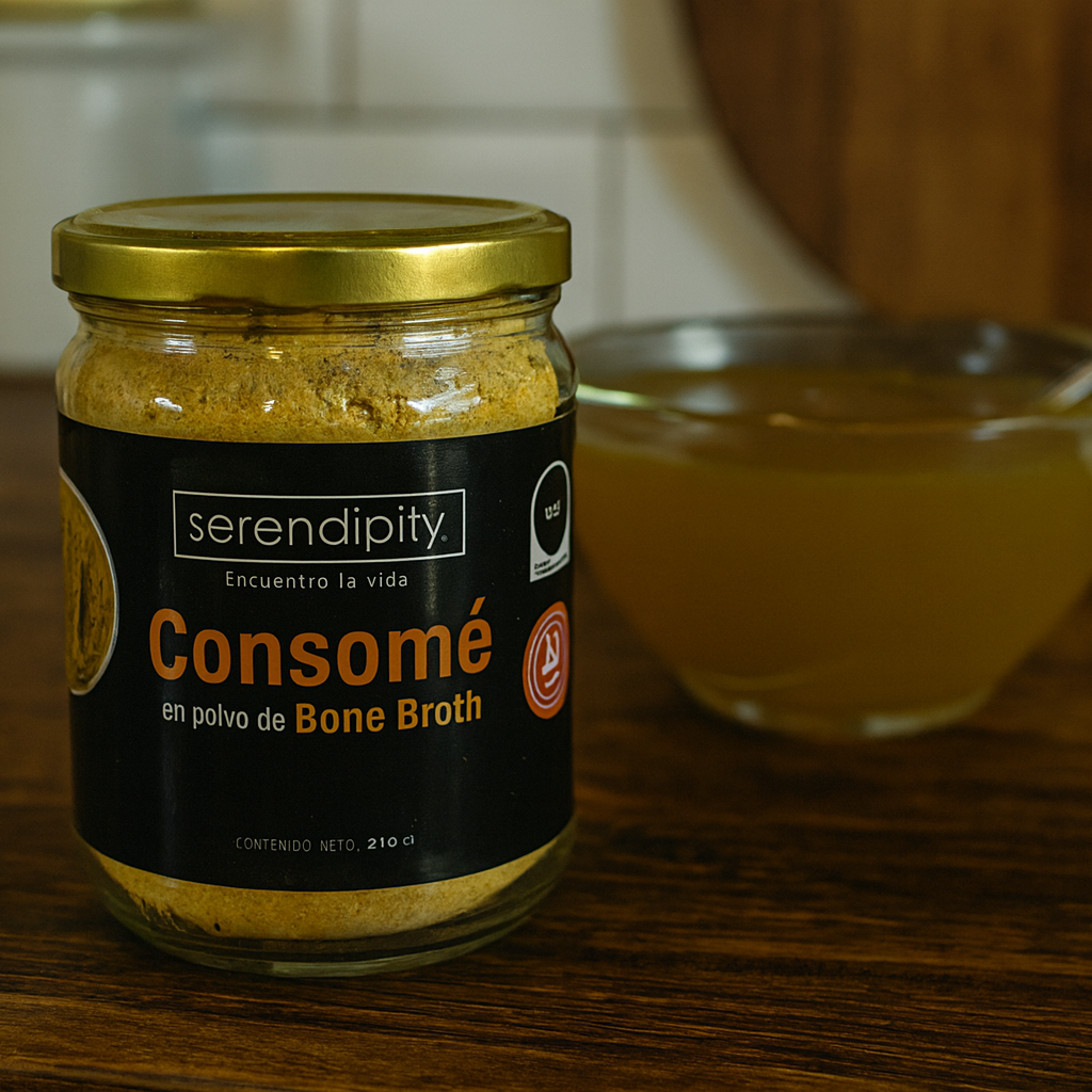 Tres frascos de Consomé en polvo de Bone Broth Serendipity, cada uno con 335 g, sazonador natural elaborado con huesos de libre pastoreo y verduras orgánicas, sin gluten ni conservadores