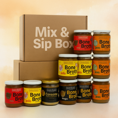 Mix & Sip Box – Caja Variada de Caldos de Huesos Serendipity (Pollo, Res, Pavo, Wagyu y Consomé)