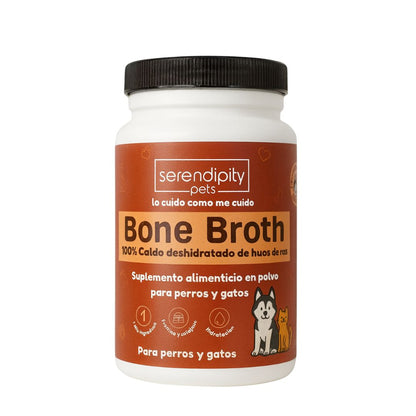 Frasco de caldo de huesos en polvo para perro, suplemento natural rico en colágeno y proteína, ideal para articulaciones y digestión saludabl