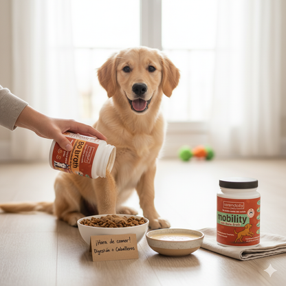 Frascos de Mobility Plus y caldo de huesos en polvo Serendipity Pets para perros y gatos, suplemento natural que apoya articulaciones, digestión y bienestar de las mascotas